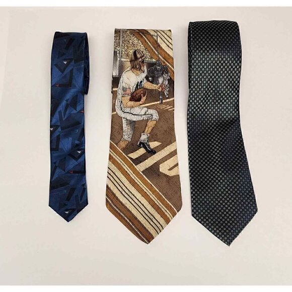 Men's High Quality 100% Silk & Polyester Tie Set of 3 - Picture 2 of 5